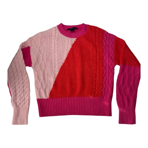 French Connection color block cable knit sweater size medium - Picture 1 of 13